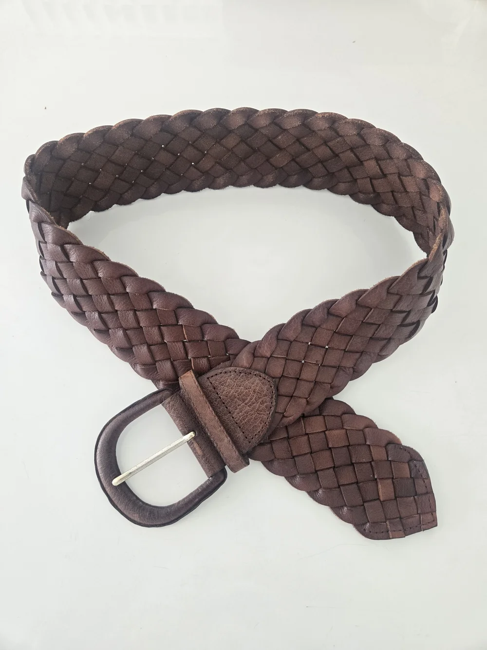 Women's Brown Braided Leather Belt w/ Buckle, Size S Regular